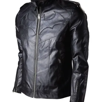 Batman Arkham Knight Black Leather Quilted Logo Jacket