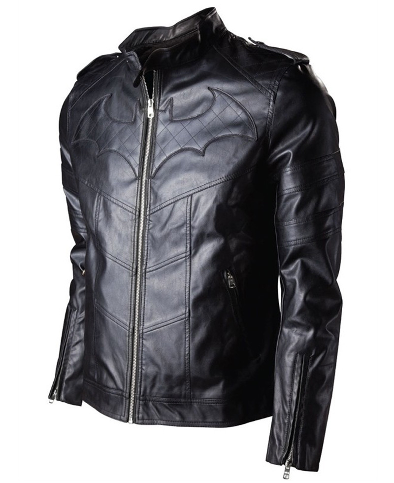 Batman Arkham Knight Black Leather Quilted Logo Jacket