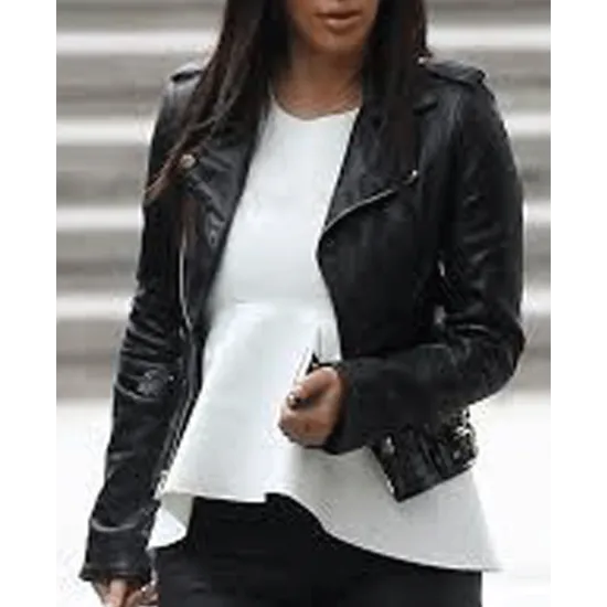 Biker Style Kim Kardashian Black Leather Jacket