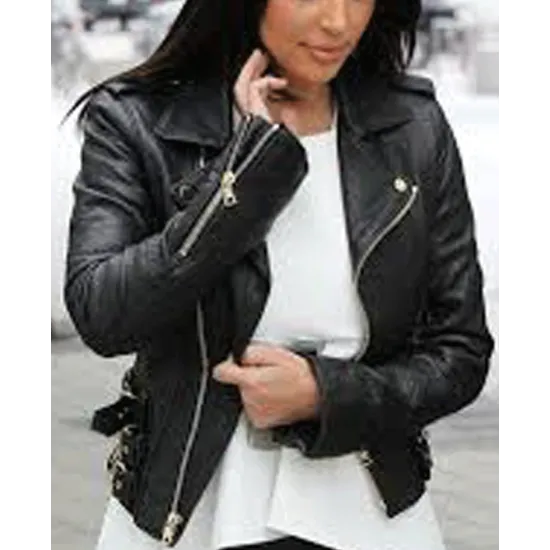 Biker Style Kim Kardashian Black Leather Jacket