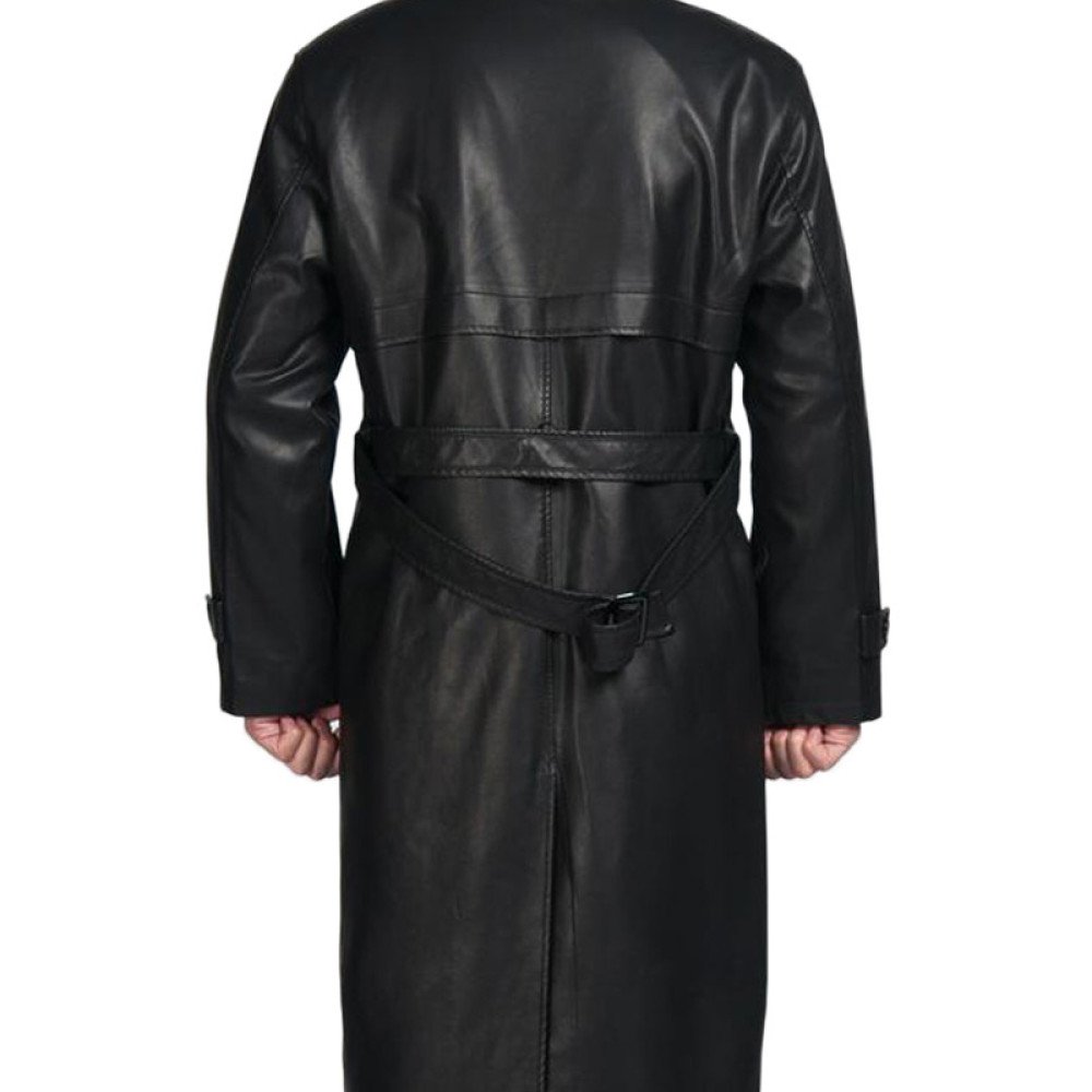 Belted Style Mens Black Leather Trench Coat - Films Jackets