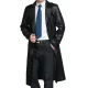 Men's Black Trench Coat with Fur Collar