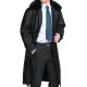 Men's Black Trench Coat with Fur Collar