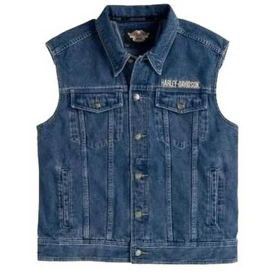 Men's Harley Davidson Blue Denim Biker Vest