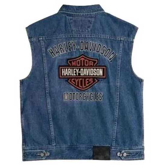 Men's Harley Davidson Blue Denim Biker Vest