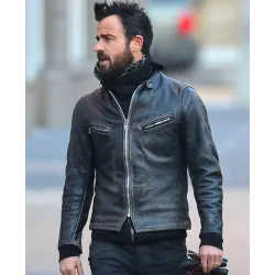 Justin Theroux Black Leather Motorcycle Jacket