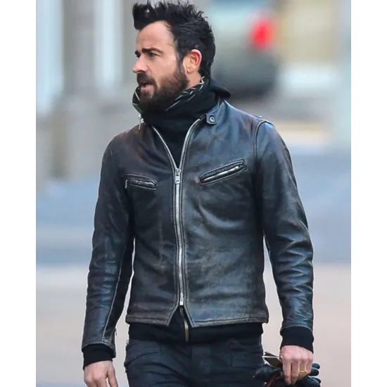 Justin Theroux Black Leather Motorcycle Jacket