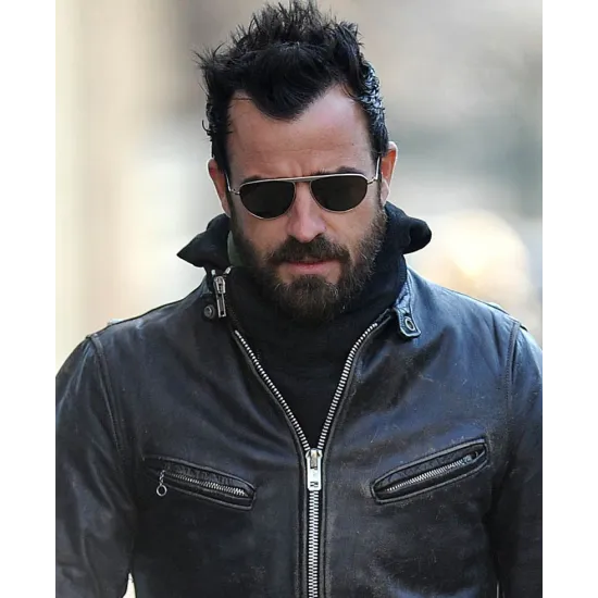 Justin Theroux Black Leather Motorcycle Jacket