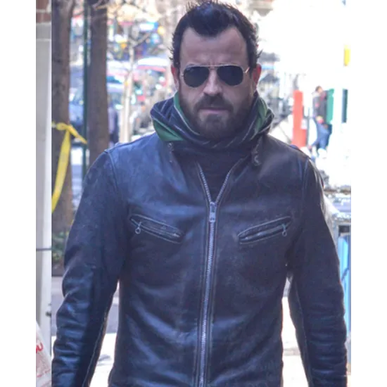 Justin Theroux Black Leather Motorcycle Jacket