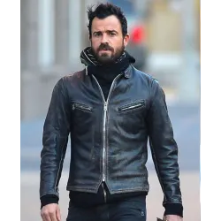 Justin Theroux Black Leather Motorcycle Jacket