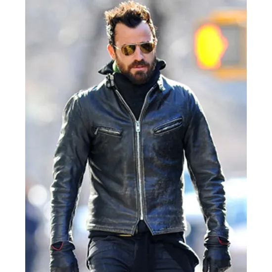 Justin Theroux Black Leather Motorcycle Jacket