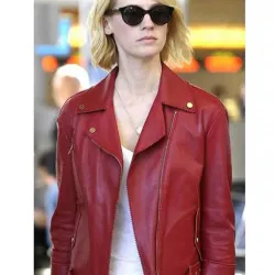 January Jones Red Leather Jacket