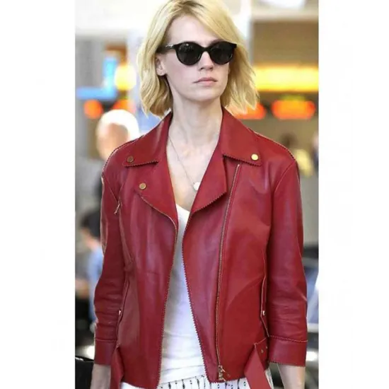 January Jones Red Leather Jacket