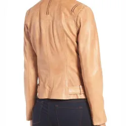 Women's Moto Tan Leather Jacket