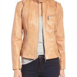 Women's Moto Tan Leather Jacket