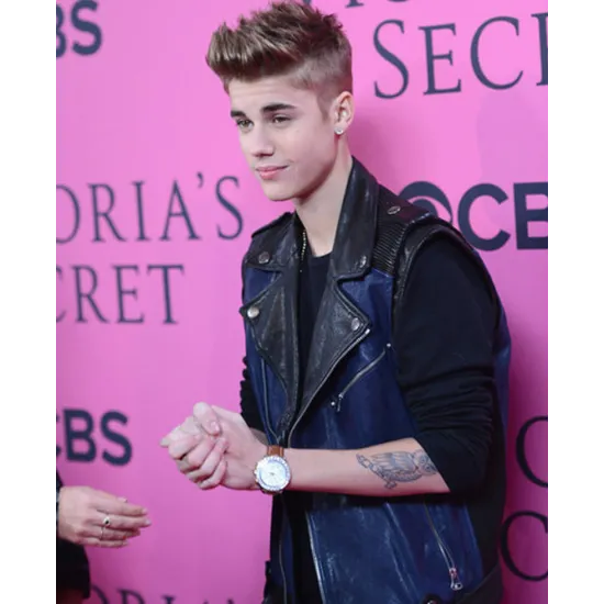 Justin Bieber Blue and Black Leather Vest