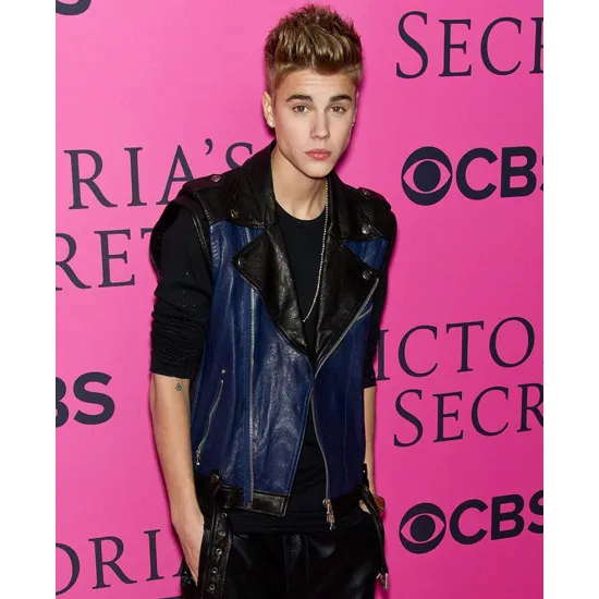 Justin Bieber Blue and Black Leather Vest