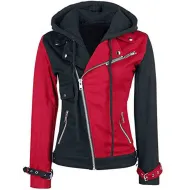 Women's Black and Red Harley Quinn Biker Hooded Jacket