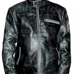 Tom Cruise Black Distressed Leather Motorcycle Jacket