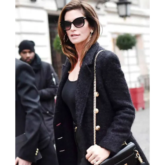 Cindy Crawford Black Wool Trench Coat