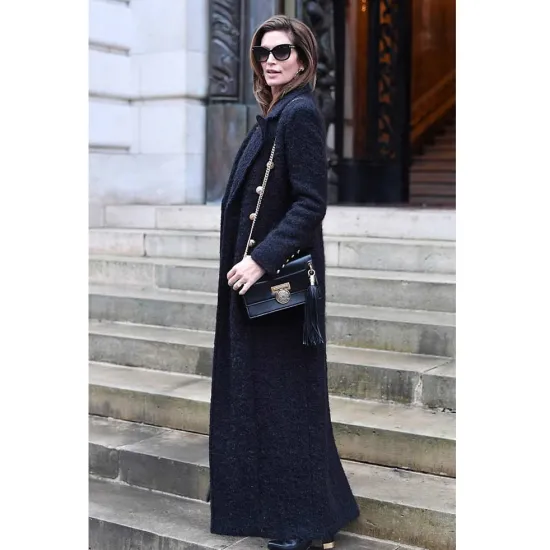 Cindy Crawford Black Wool Trench Coat