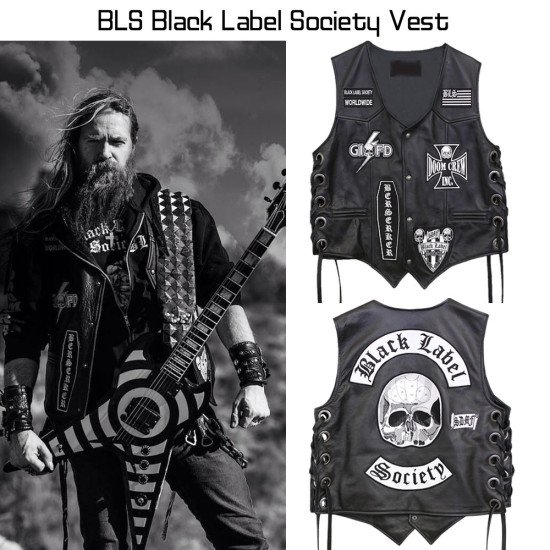 BLS Black Label Society Leather Vest with Patches - Films Jackets