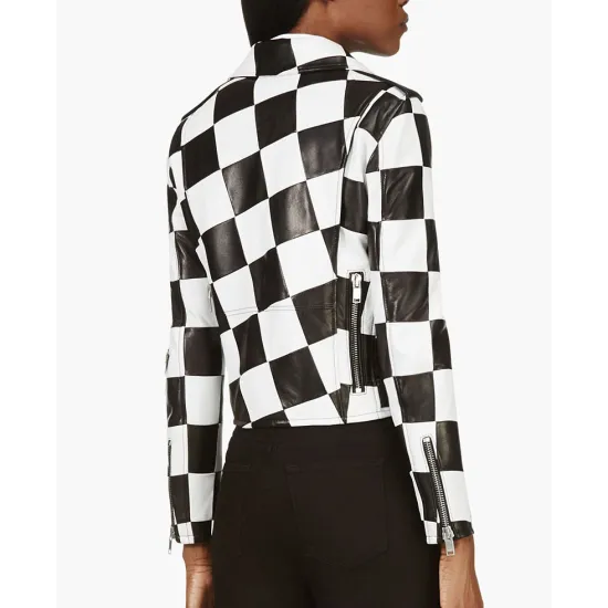 Diamond White Bold and the Beautiful Checkered Black and White Leather Jacket
