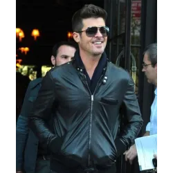 Robin Thicke Bomber Black Leather Jacket