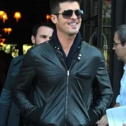 Robin Thicke Bomber Black Leather Jacket