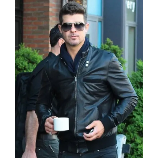 Robin Thicke Bomber Black Leather Jacket