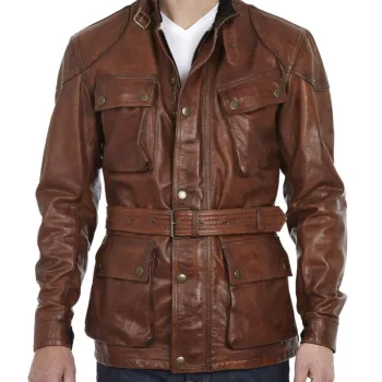 Brad Pitt Benjamin Button Brown Leather Motorcycle Jacket