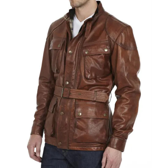 Brad Pitt Benjamin Button Brown Leather Motorcycle Jacket