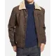 Men's Bomber Causal Brown Leather Jacket with Fur Collar