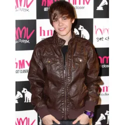 Bomber Justin Bieber Brown Leather Jacket