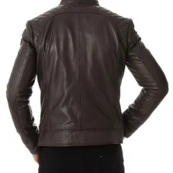 Men's Casual Wear Buckle Collar Brown Leather Jacket