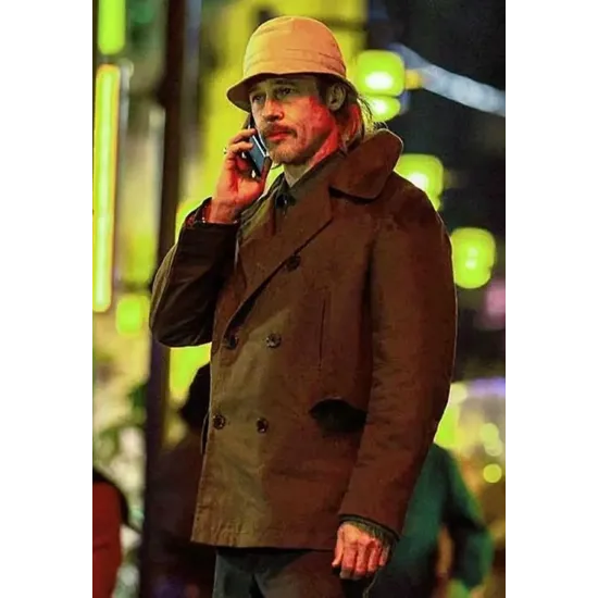 Bullet Train Brad Pitt Brown Peacoat