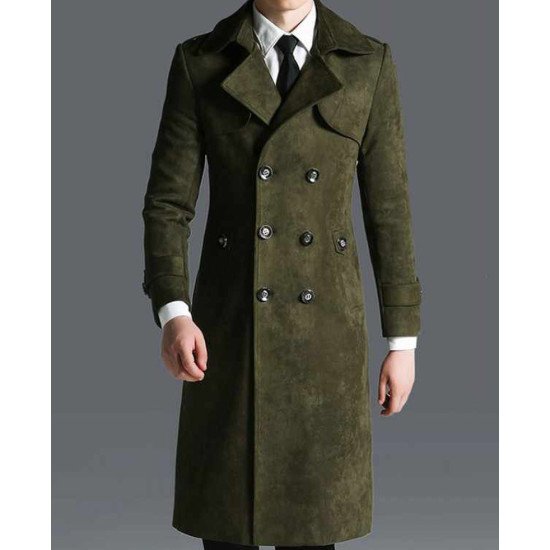 Men's Double Breasted Suede Leather Coat