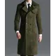 Men's Military Green Double Breasted Suede Leather Coat