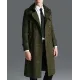 Men's Military Green Double Breasted Suede Leather Coat