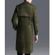 Men's Military Green Double Breasted Suede Leather Coat