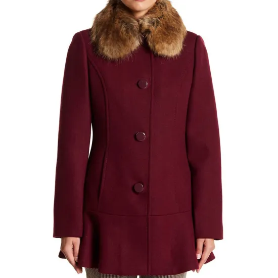 Riverdale S04 Camila Mendes Burgundy Wool Coat