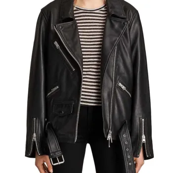 Emily in Paris Camille Razat Black Leather Jacket