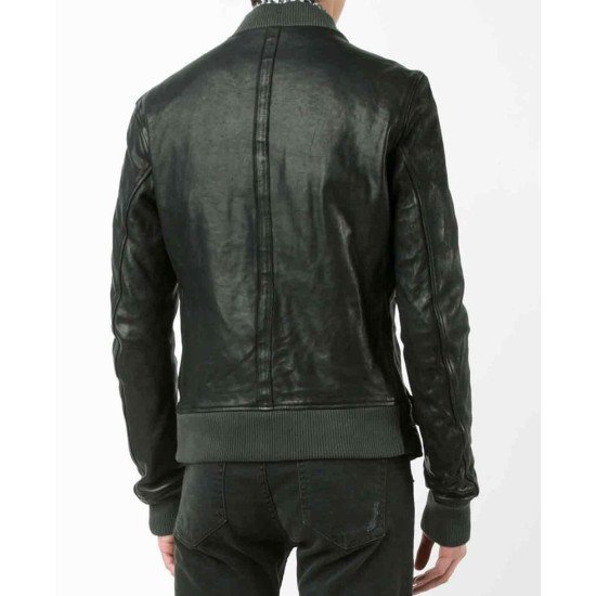 Men's Casual Wear Biker Style Bomber Black Leather Jacket