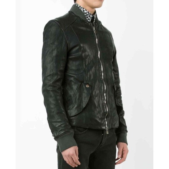 Men's Casual Wear Biker Style Bomber Black Leather Jacket