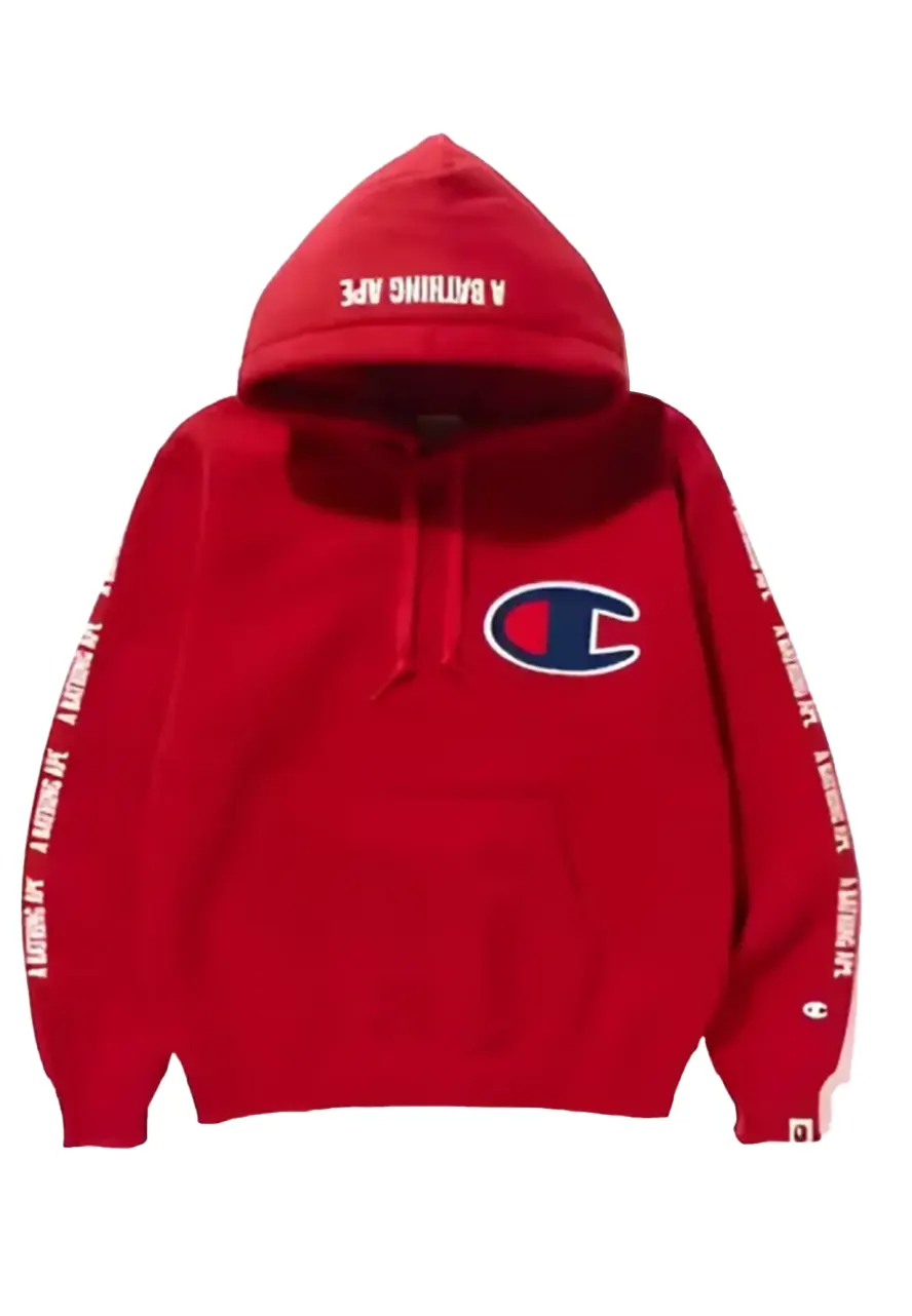 Champion Bape Red Hoodie Films Jackets