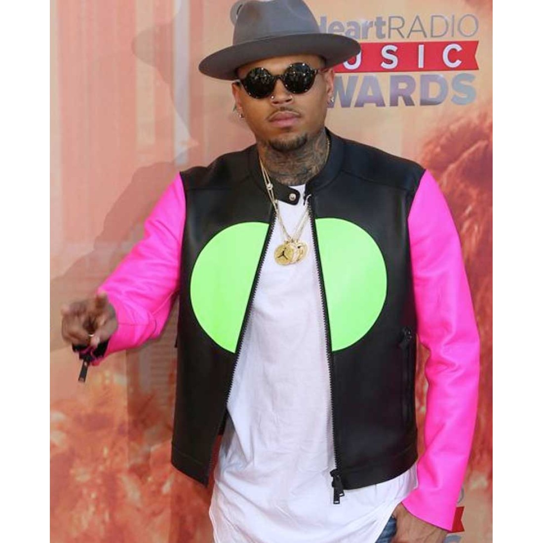 Chris Brown Jacket with Pink Sleeves - Films Jackets