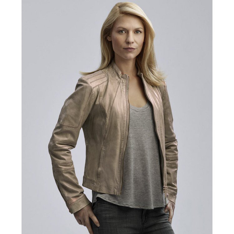 Claire Danes Homeland Carrie Mathison Grey Leather Jacket Films