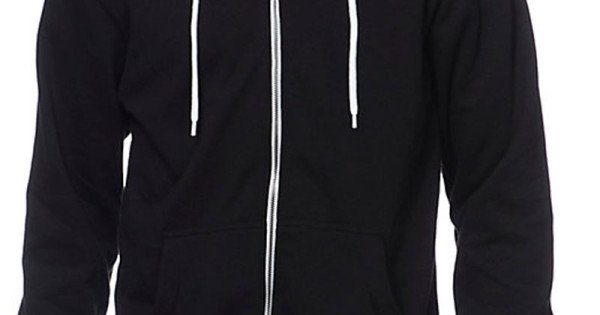 black zip up jacket with white strings