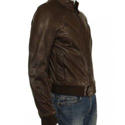 Men's Casual Designer Bomber Brown Leather Jacket