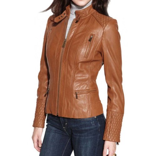 Designers Womens Brown Leather Motorcycle Jacket Films Jackets 8450